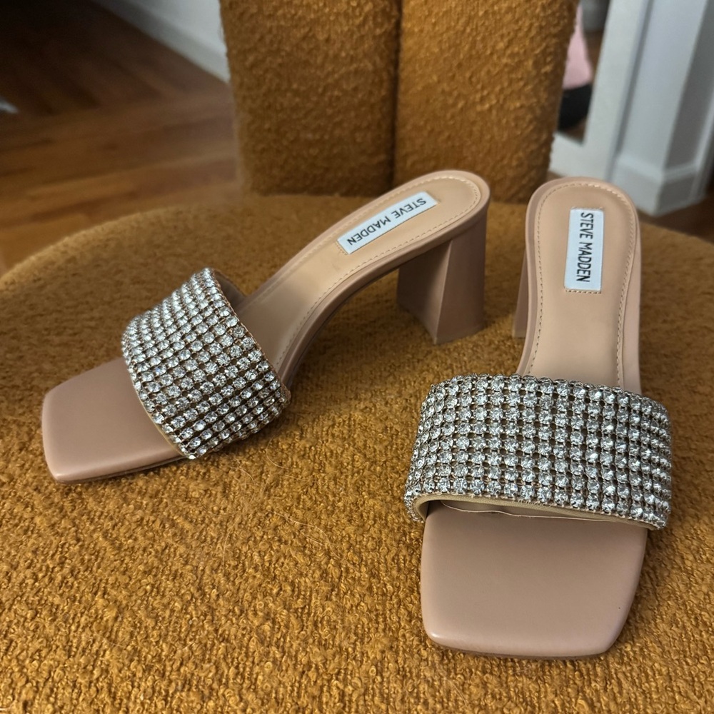 Brand new, never worn Steve Madden rhinestone mules